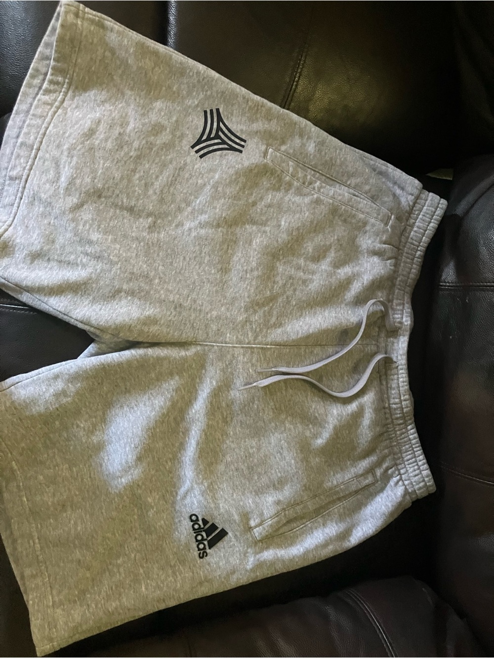 adidas Men’s Light Gray Athletic Fleece Shorts with Drawstring